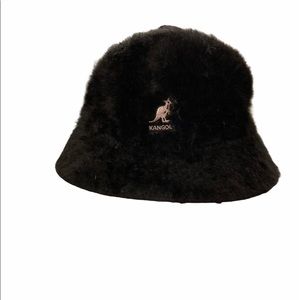 Kangol black furry bucket hat.
